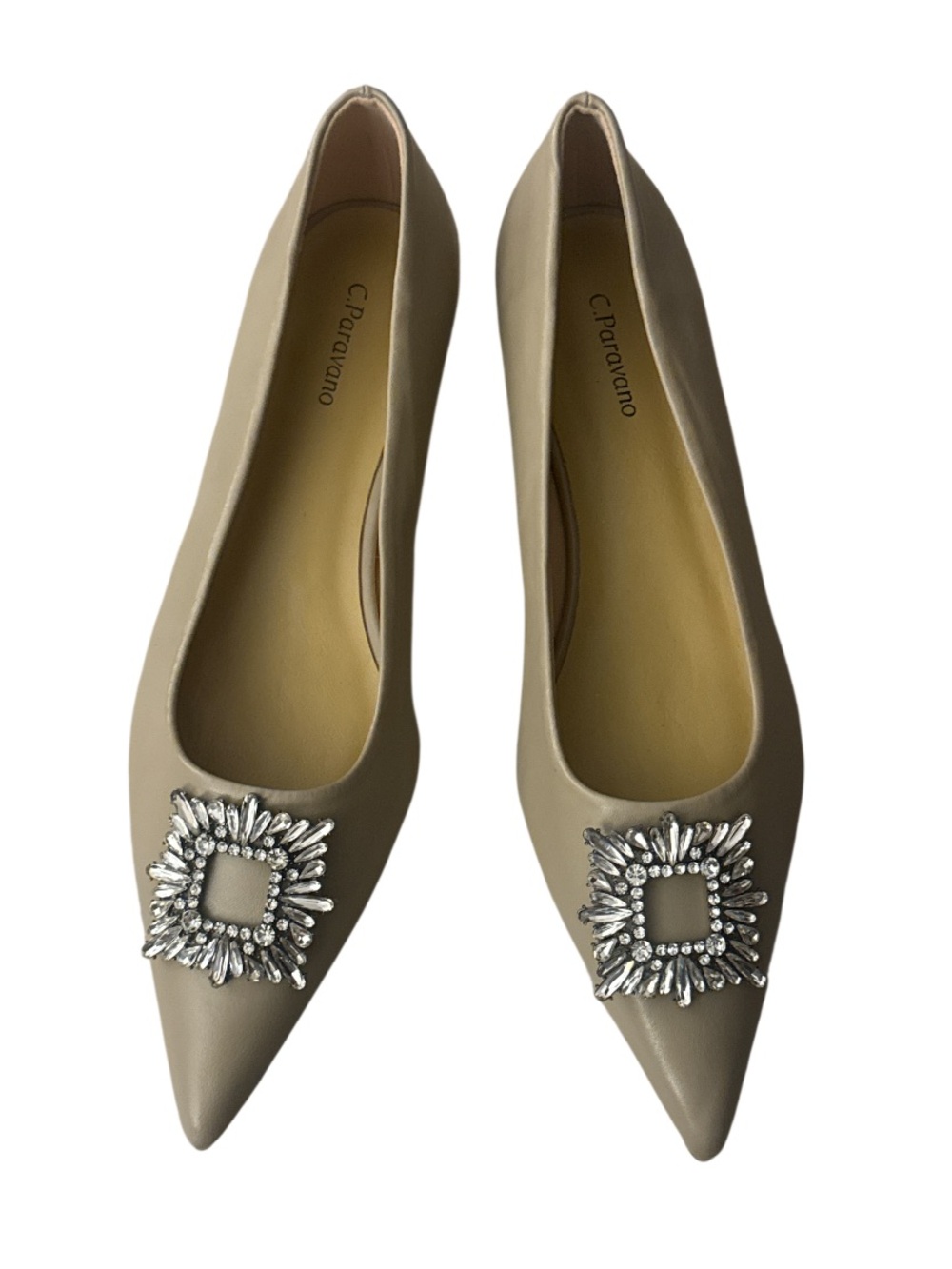 C. Paravano Taupe Pointed Toe Embellished Flats - Size 42